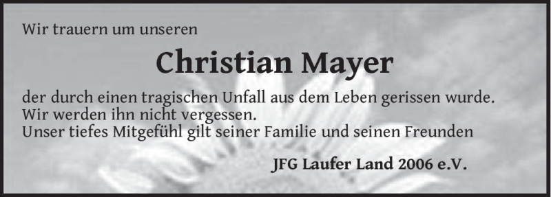  Traueranzeige für Christian Mayer vom 03.10.2012 aus Pegnitz-Zeitung